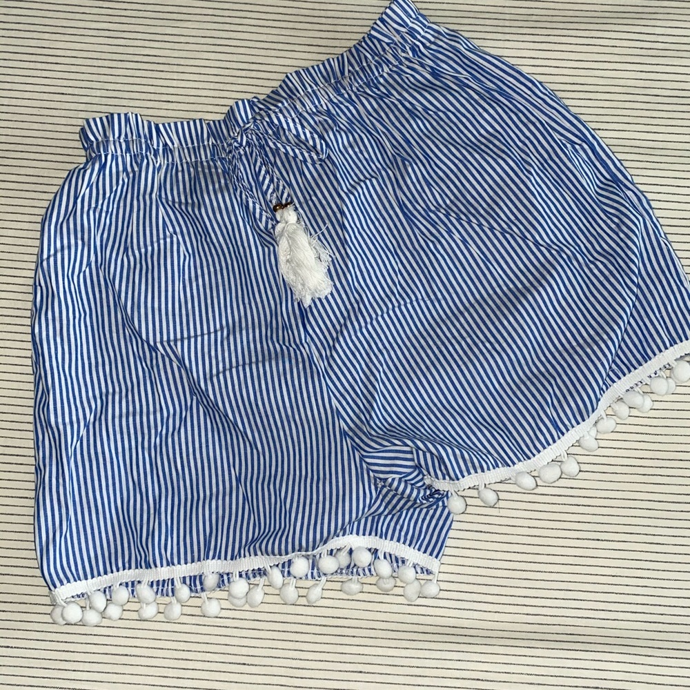 blue and white striped shorts
